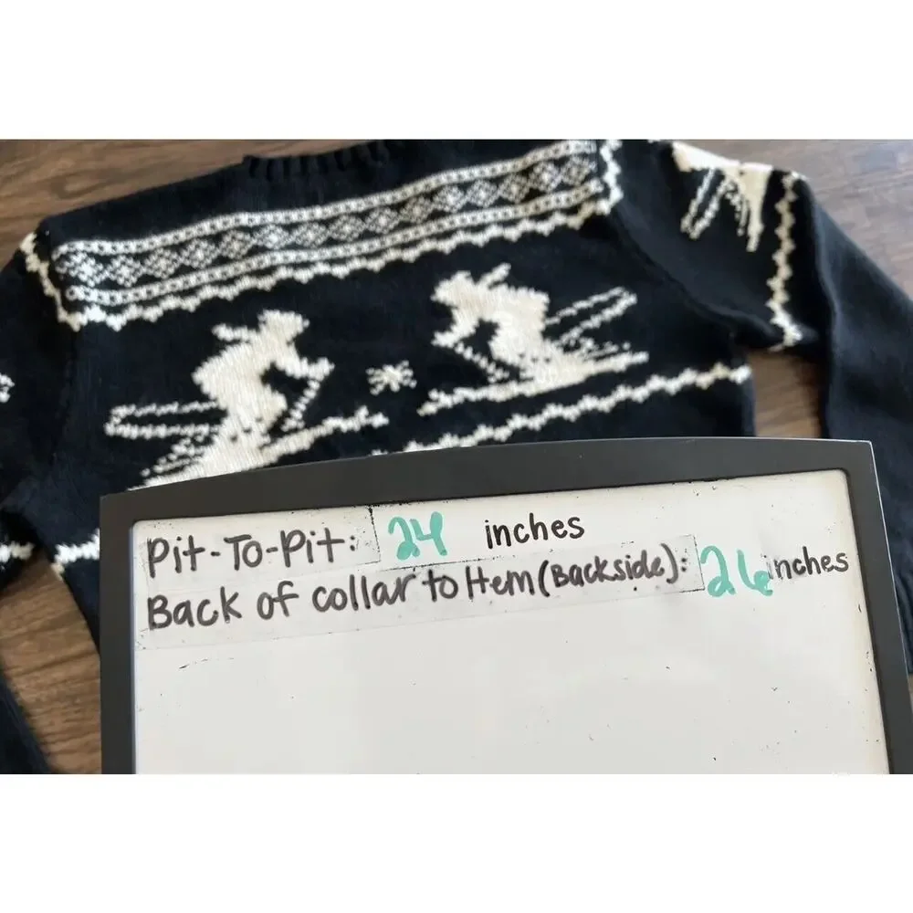 Polo Ralph Lauren Black White Apres Ski Cotton Cashmere-Angora Knit Sweater XL